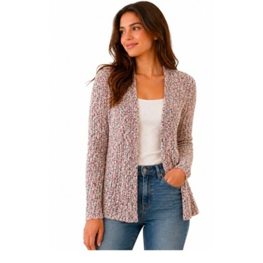 J. Jill Womens Medium Space Dye Open Front Cotton Blend Cardigan Sweater M